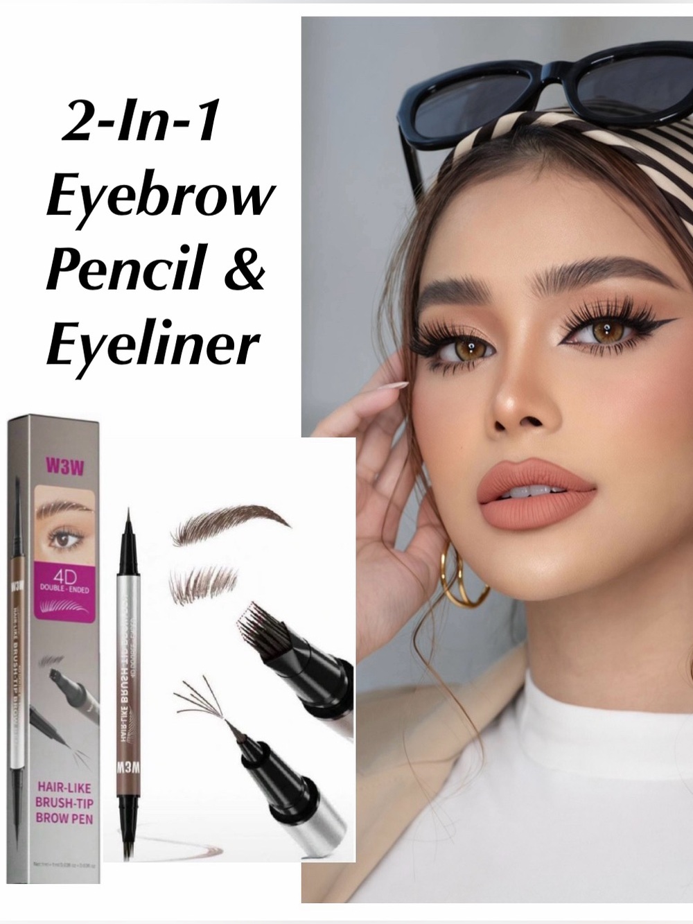 Dual-Ended Eyebrow Pencil & Liquid Eyeliner - Brown